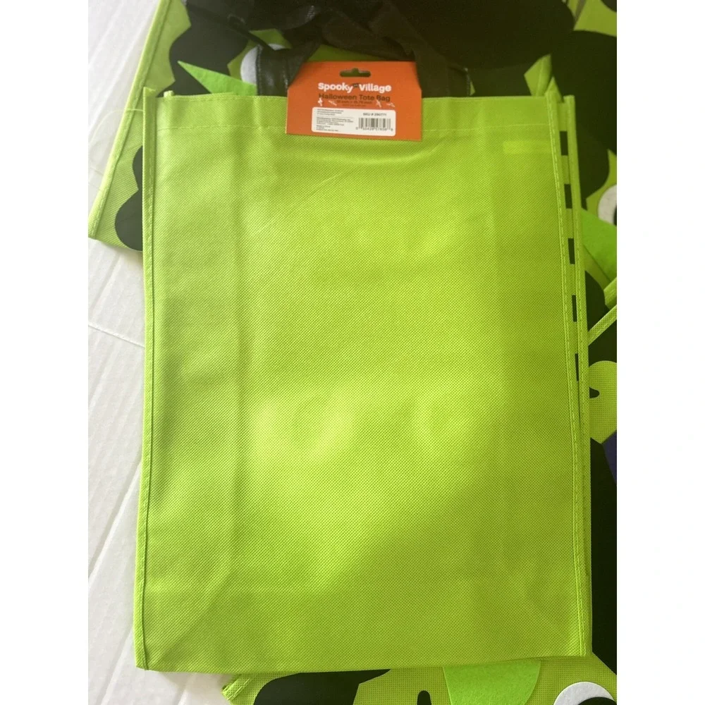 Trick‎ or Treat Candy Bags Totes Halloween Fabric Witch Large Lot of 5 Green New
